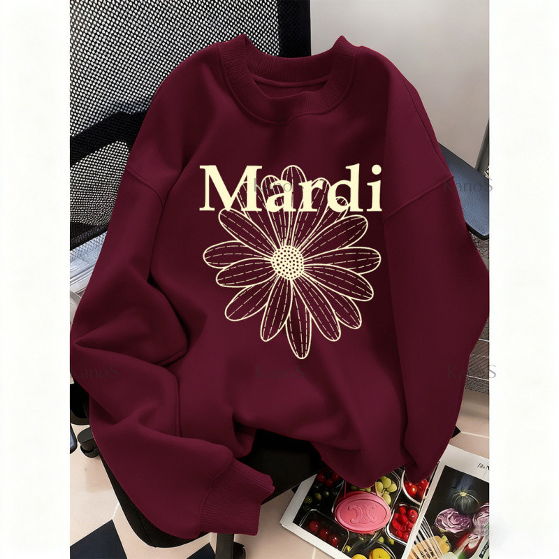 Kanos_shop | đỏ áo sweater dày dặn, Hàn quốc đẹp thời trang flower print áo tay dài áo thể thao