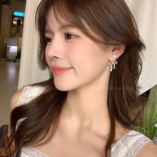Bông Tai Nơ Ngọc Trai Phong Cách Hàn Quốc, Bạc 925 và Zircon, Thiết Kế Tinh Tế