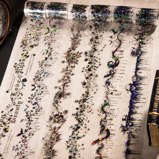 ENWEI 50mm * 2m 1 Cuộn [Dòng hợp đồng ban đêm tối] PET Gothic Raven Wings Băng trang trí cho tạp chí Người lập kế hoạch sổ lưu niệm Nhãn dán vật liệu trang trí