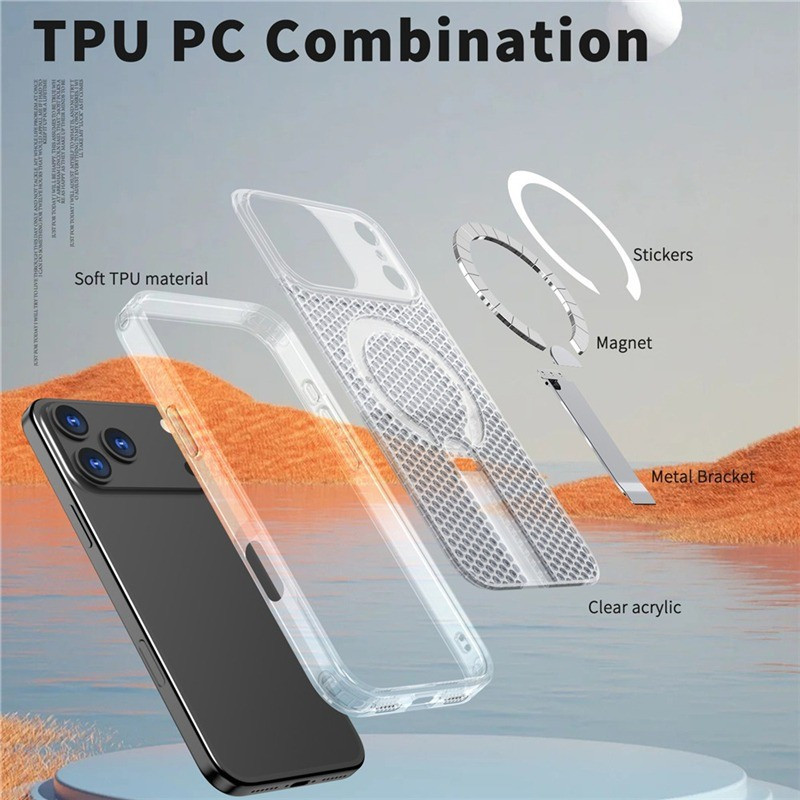 Ốp điện thoại lưới rỗng cho IPhone 17 16 15 14 Pro max / Plus 17Air 16e Vỏ bảo vệ từ tính tản nhiệt Giá đỡ kim loại vỏ chống rơi