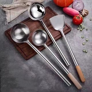 Thìa inox đầu bếp không từ tính, muỗng nấu ăn lớn cho căng tin, khách sạn