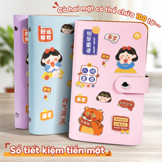 Sổ tiết kiệm đựng tiền màu pastel A6, sổ tay theo dõi chi tiêu 100 ngày kèm sticker phú bà dễ thương