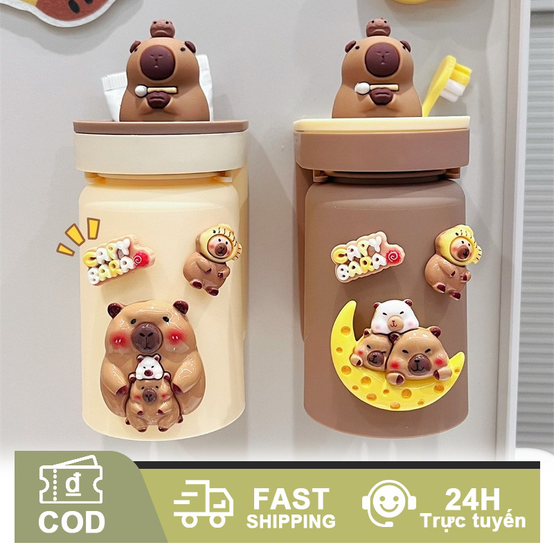 Giá đỡ bàn chải đánh răng từ tính dán tường, Capybara dễ thương phòng tắm, giá đỡ bàn chải đánh răng
