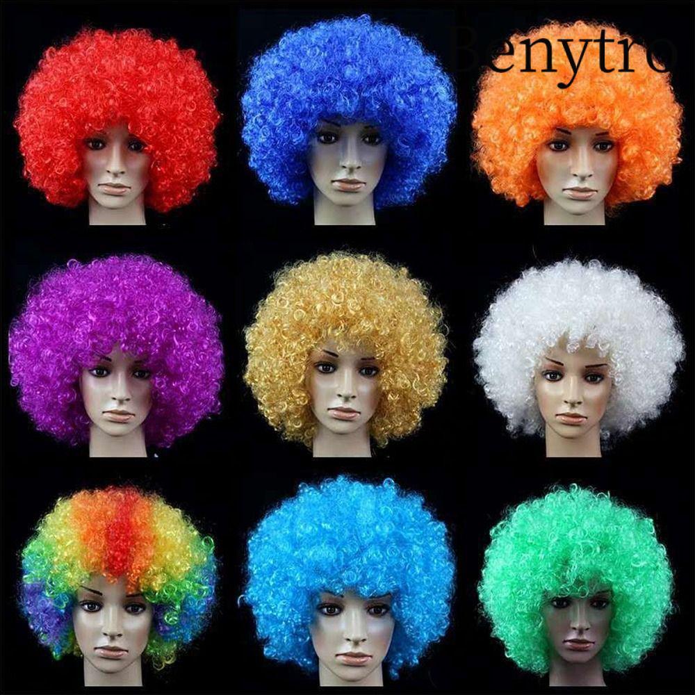 BENYTRO Tóc giả Halloween đa màu sắc, chủ đề chú hề cosplay, phù hợp người yêu bóng đá với tóc xoăn