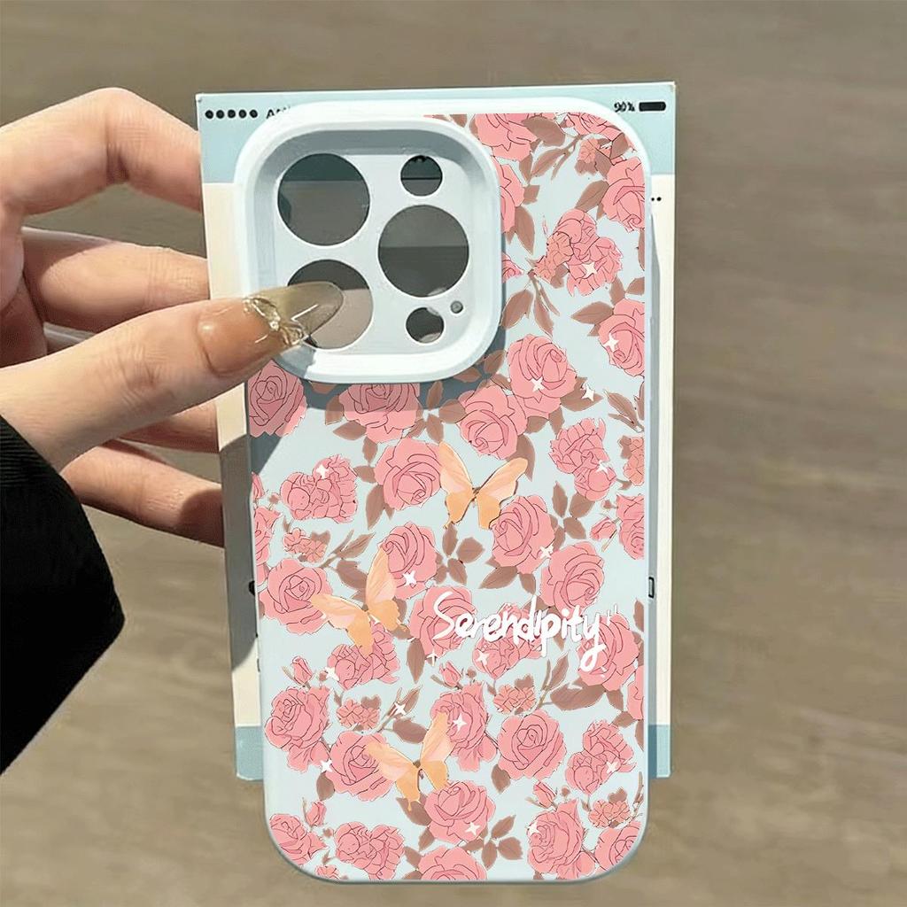 Hồng bướm hoa cho 17 16pro trường hợp điện thoại iPhone 15 tốt lỗ gạo nếp trường hợp 14 13pro11 mềm trường hợp