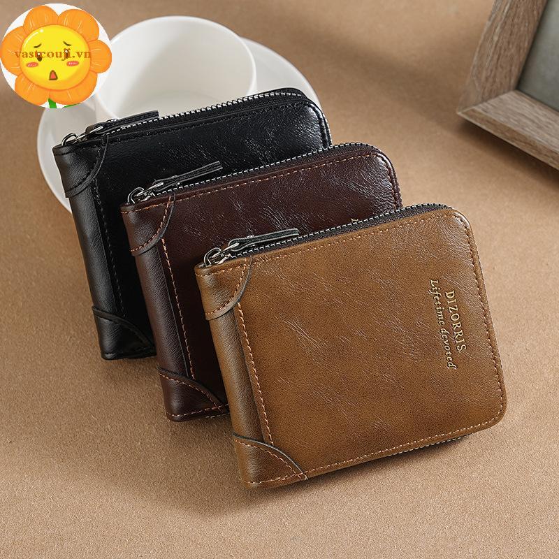 VASTJI Vintage Ngắn Dây Kéo Ví Nam Thời Trang Đồng Xu Nhà Thơ Nhiều Thẻ Khe Cắm Thẻ Ví Cao Cấp Sang Trọng Ví Quà Tặng VN