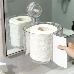Lưu trữ sắp xếp phòng tắm | Hộp đựng khăn giấy treo tường cốc hút cho bàn chải trang điểm, thiết kế chống nước PET trong suốt
