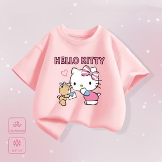 Áo thun mỏng cổ tròn kiểu Mỹ, thoải mái, in hình Hello Kitty của Sanrio dành cho bé gái, một mặt.