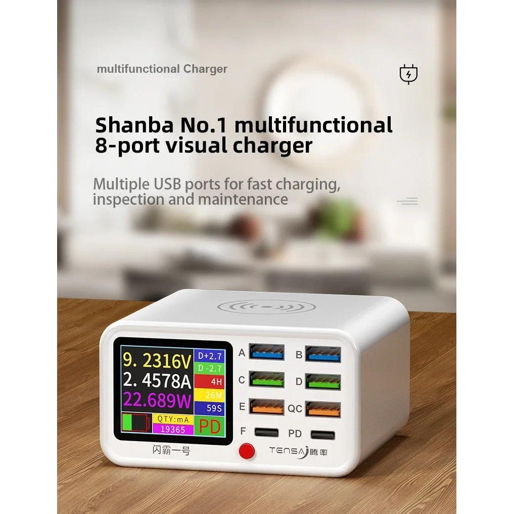 TenSai ShanBa No. 1 sạc nhanh 8 cổng PD đa năng cho điện thoại, laptop; hỗ trợ sửa chữa ngắn mạch và phát hiện dòng