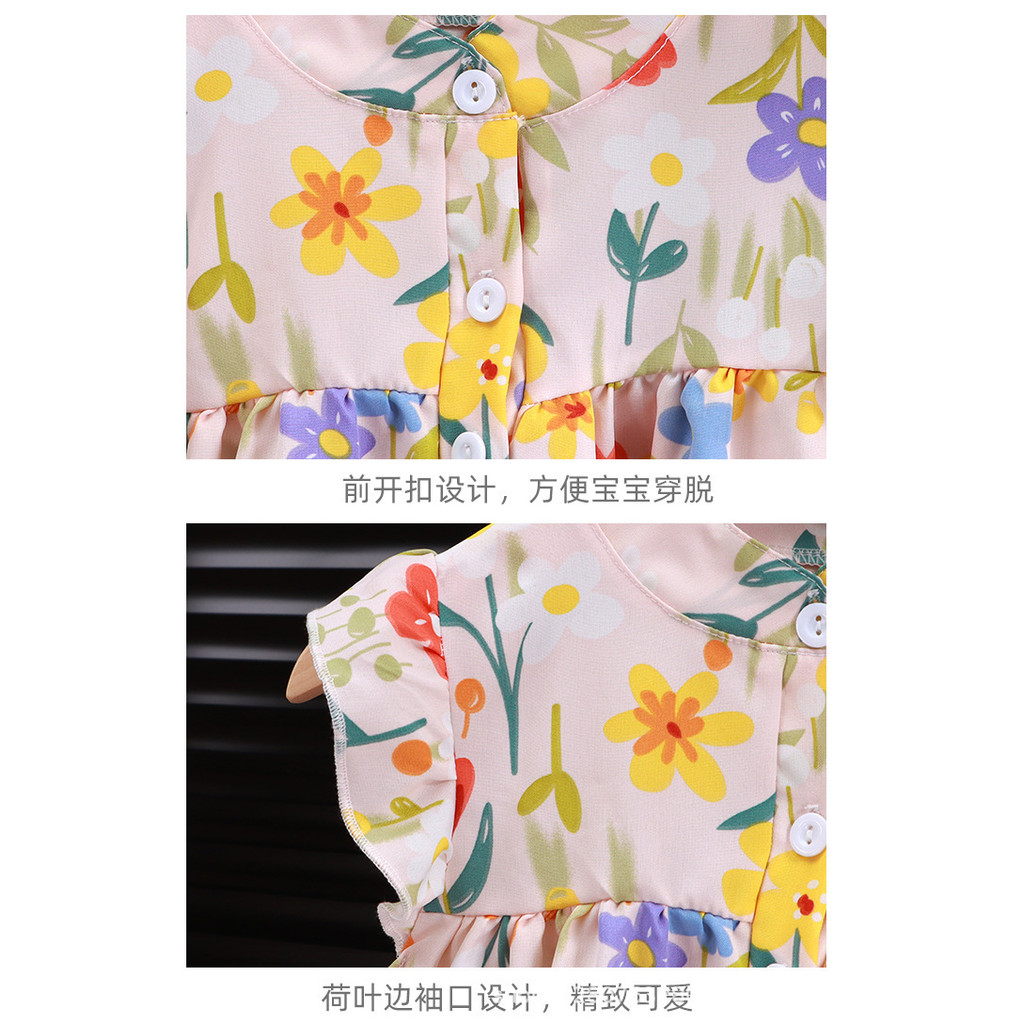 Váy bé gái viền chữ A hoa mùa hè 80-160 Size 5VBG