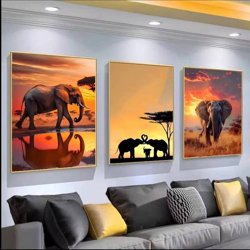 Vintage Voi Hoàng Hôn Tranh Vải Retro Hoang Dã Động Vật Boho Trang Trí Nghệ Thuật Nhà Trang Trí Tường Canvas Poster