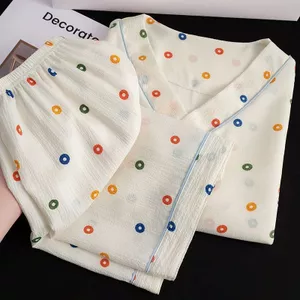 Bộ Đồ Ngủ Nữ Bong Bóng Zou Tay Ngắn Mỏng Cổ Chữ V Ngọt Ngào Cô Gái Sinh Viên Mùa Hè Homewear Phù Hợp Với