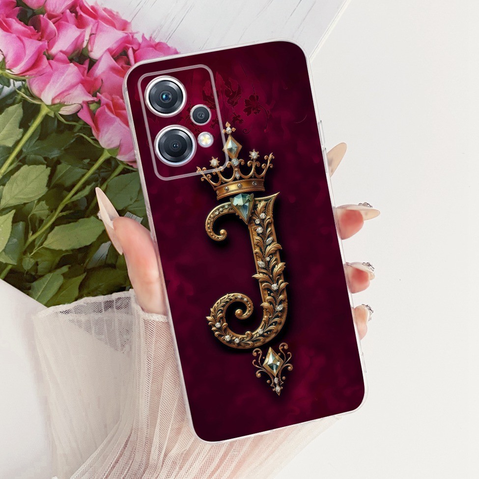 Ốp lưng Oppo PGGM10 Oppo K10x 5G Trong suốt sang trọng Vương miện A-Z Chữ cái 2D Họa tiết phẳng Vỏ điện thoại mềm OppoK10x 5G