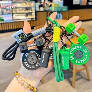 HFSHY Creative Mini Fitness Series Barbell Plates Móc chìa khóa với Bule Kettlebells hình chữ D Mô phỏng Quả tạ Cốc nước Móc khóa VN
