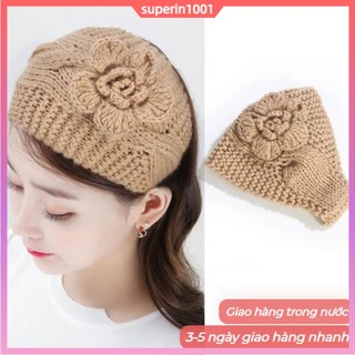Băng đô dệt kim Camellia ấm áp mùa đông, cạnh rộng - Phụ kiện thời trang bảo vệ tai khi đi xe đạp