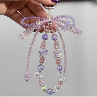 Màu Pha Lê Đính Hạt Nơ Hoa Mặt Dây Chuyền Điện Thoại Di Động Mặt Dây Chuyền Thời Trang Tình Yêu Ngọt Ngào Dâu Móc Khóa K3AP