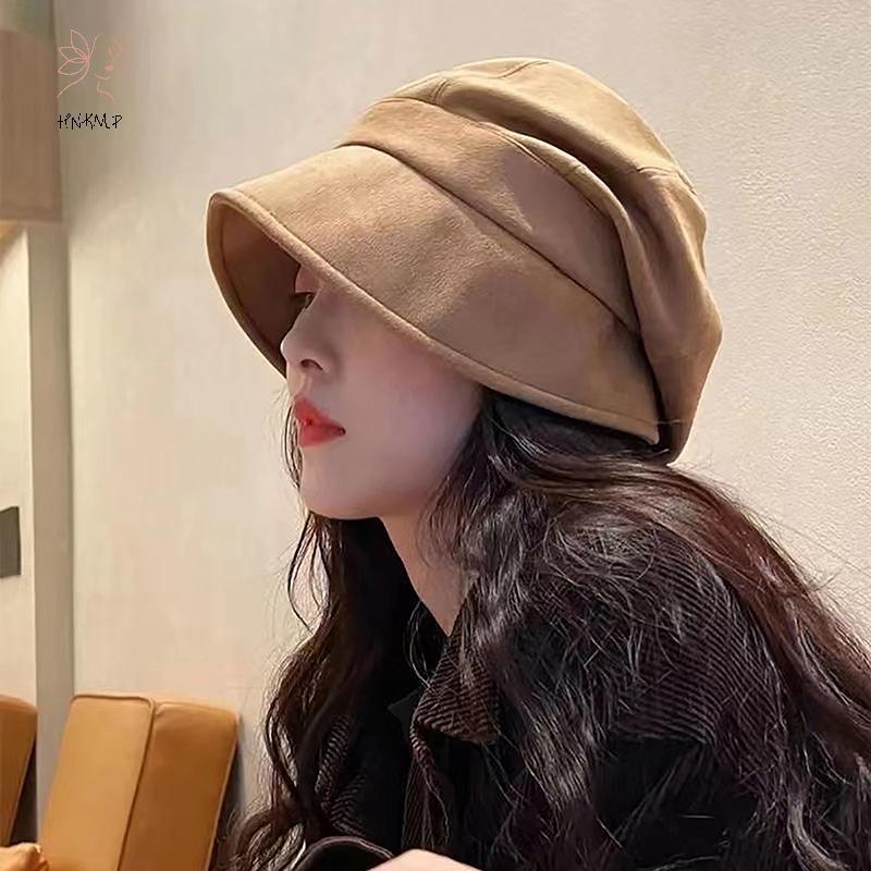 Mũ nồi retro da lộn slouchy cho bé gái thu đông, phong cách Hàn Quốc