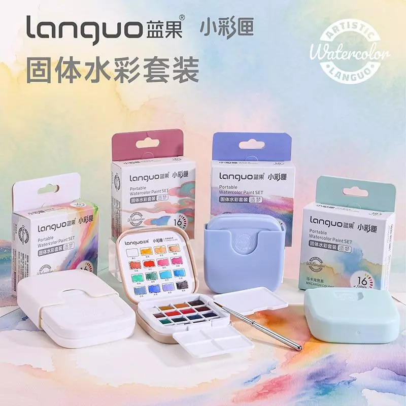 Mini 16 Màu Sắc Màu Chắc Chắn Bộ Sơn Trộn Bảng Bàn Chải Bút Hộp Rửa Nghệ Thuật Học Sinh Vẽ