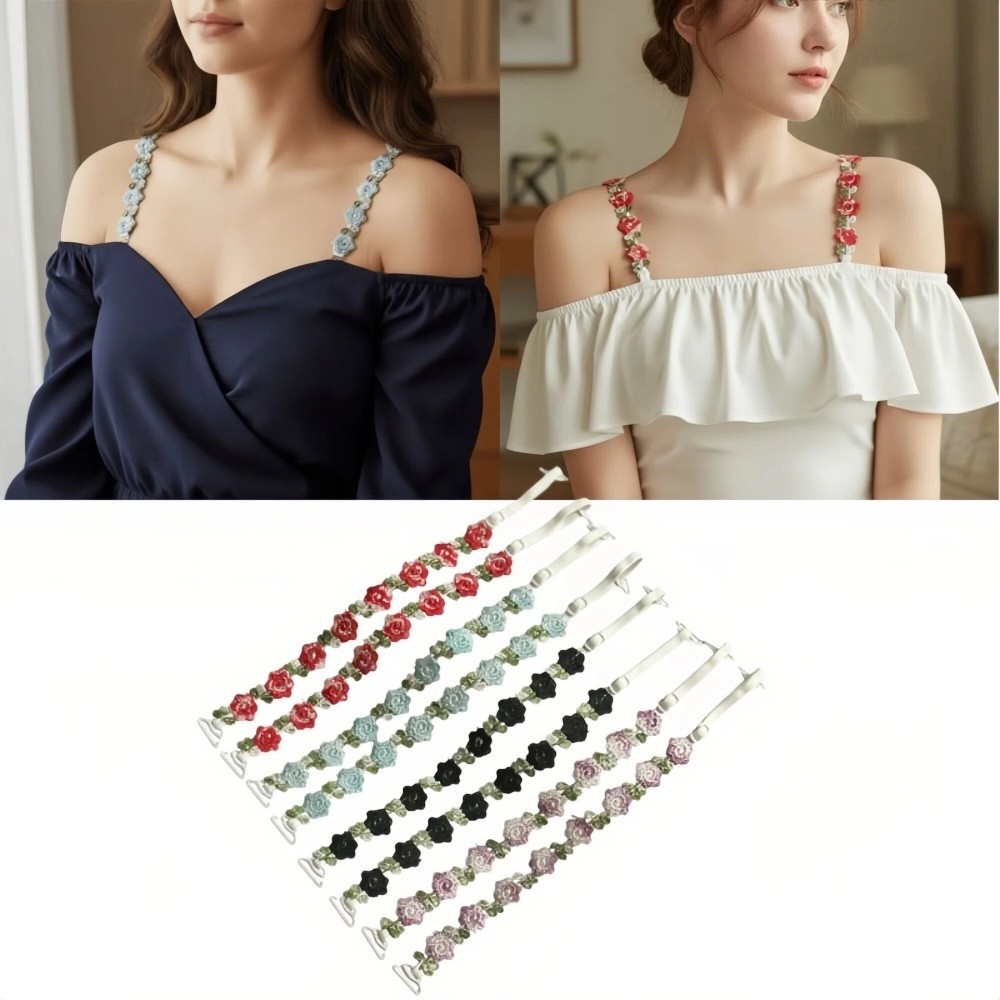 Dây đeo đồ lót hoa hồng HOBBYIN, Dây đeo áo ngực chống trượt liền mạch vô hình, Thời trang có viền ren có thể điều chỉnh Dây đeo ren co giãn Váy dự tiệc cưới