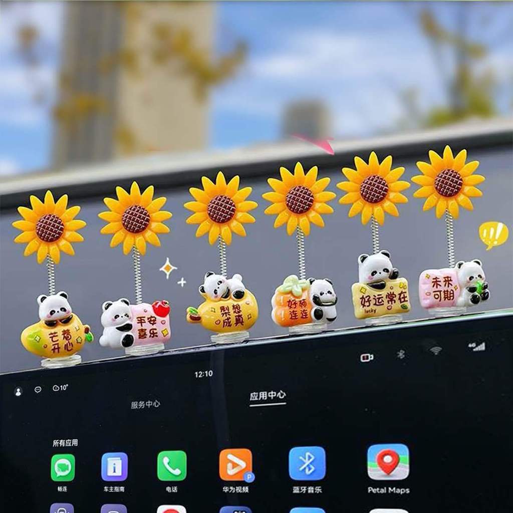 6 / 8 Chiếc Dễ Thương May Mắn Gấu Trúc Búp Bê Mô Phỏng Lắc Đầu Hoa Hướng Dương Trang Trí Ô Tô Nội Thất Ô Tô Điều Khiển Trung Tâm Sáng Tạo Đồ Chơi Trẻ Em