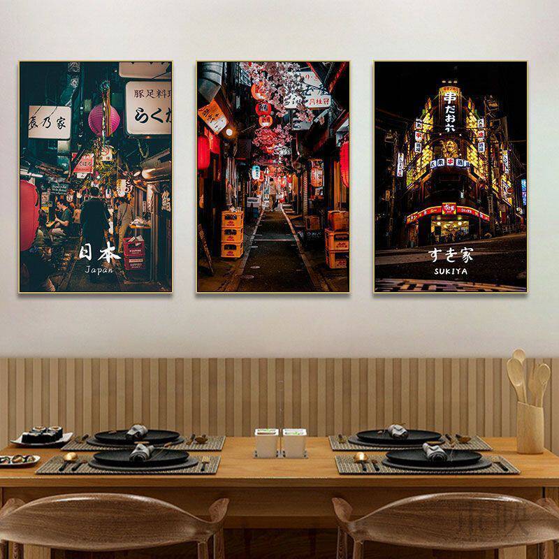 Phong Cách Nhật Bản Canvas Treo Tường Nghệ Thuật Khung Tranh Tokyo Osaka Street View Nhà Hàng Sushi BBQ Izakaya Trang Trí Nhà