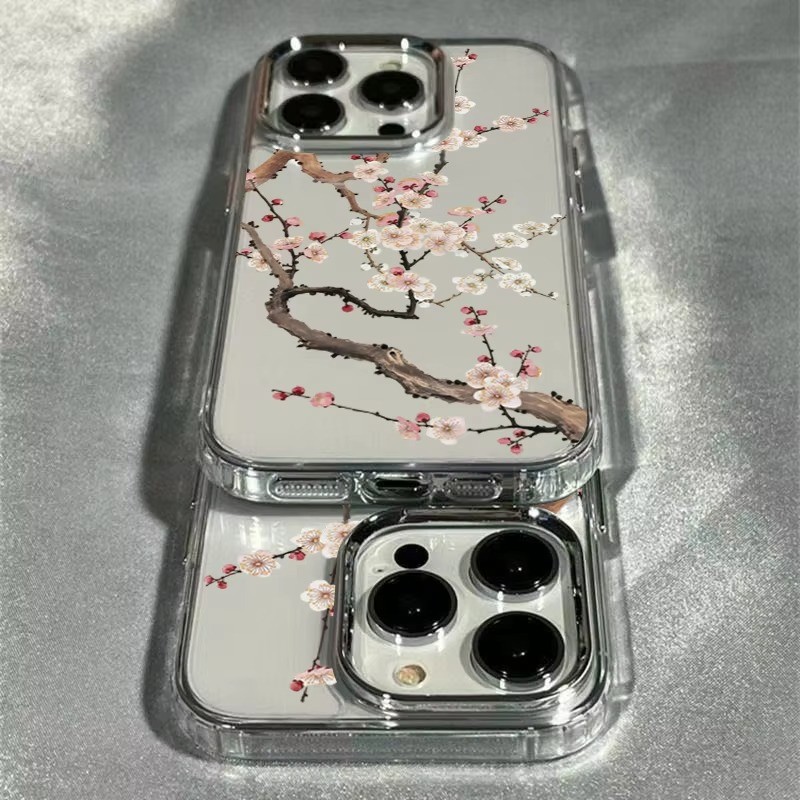 Ốp điện thoại họa tiết hoa mận sang trọng cho iPhone 17 15 16 14 13 12 11 Pro Max Air XS X XR 16e 7 8 Plus SE2 Vỏ trong suốt