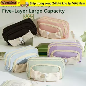 Túi đựng bút WOODNEST, Bút chì dây kéo dây rút, Quà tặng hộp bút chì dung tích lớn năm lớp đa chức năng