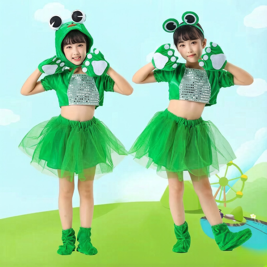💕Chỗ💕 Trẻ Em Ếch Động Vật 3-12 Tuổi Trang Phục Quần Áo Cho Bé Gái Trới Lạ Halloween Giáng Sinh