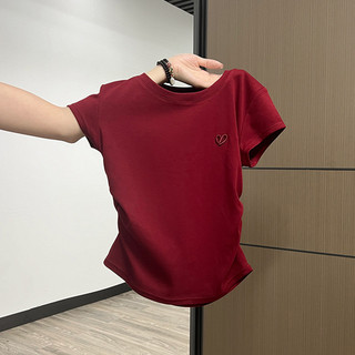 Áo Thun NữSlim-Fit Mùa Hè, Thêu Hình Trái Tim, Vai Ngắn