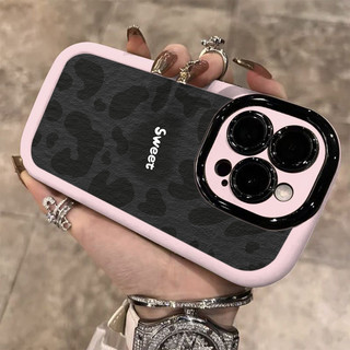 Ốp lưng IPhone 17 16 15 14 13 12 11 Pro Max XRXSMax 78 Plus Đen xám Leopard Print Sweet trường hợp điện thoại