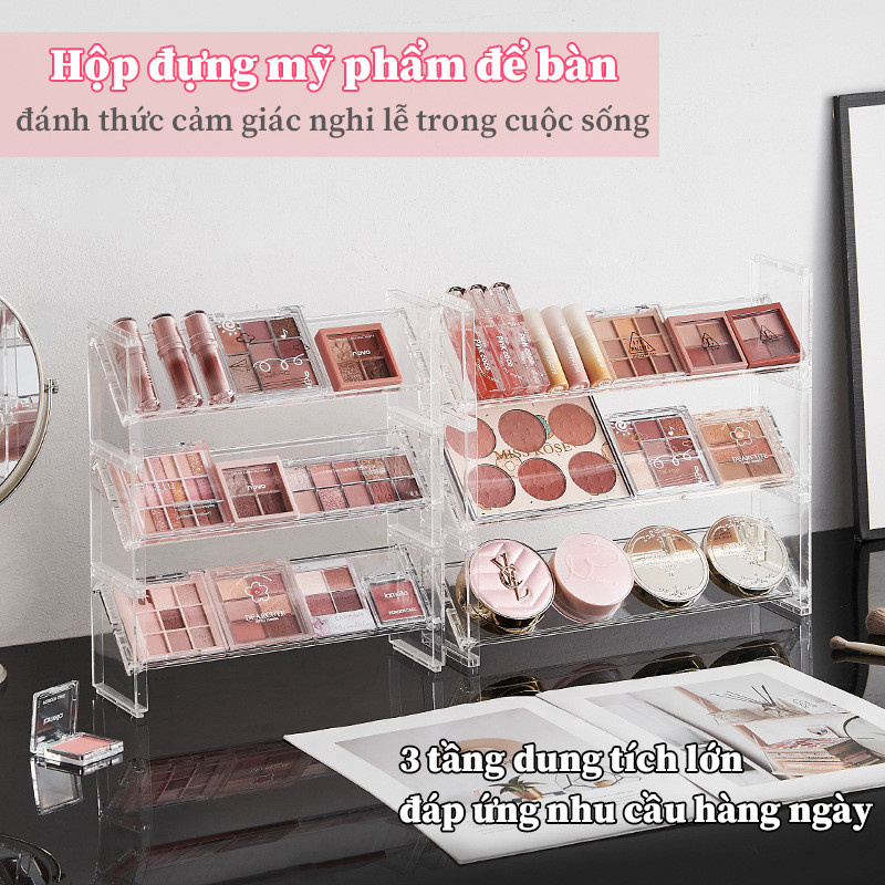 Giá Đựng Mỹ Phẩm Trong Suốt 3 Tầng - Kệ Trang Điểm Đựng Son, Phấn Mắt, Nước Hoa, Sơn Móng Tay