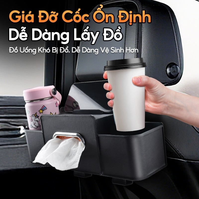 SOARFLY Hộp đựng đồ ghế sau xe ô tô đa năng, đựng bình nước tiện dụng, khăn giấy, kèm giá đỡ điện thoại