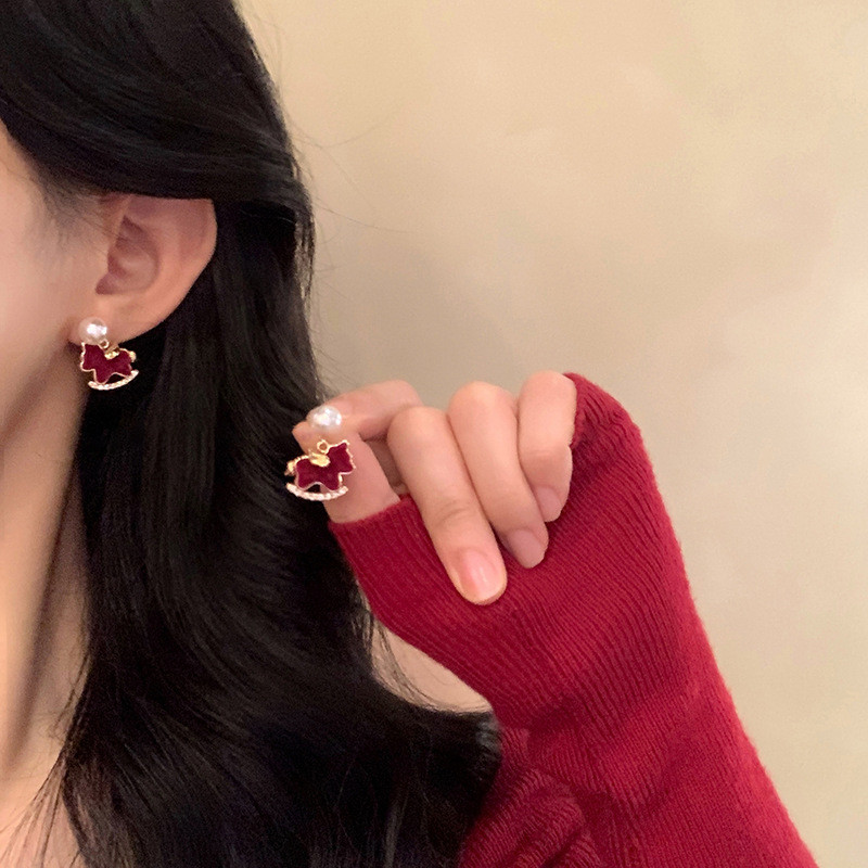 Bông Tai Xô Pony Ngọc Trai Vàng Thật Mạ Điện Bạc Kim Đổ, Thiết Kế Ánh Sáng Sang Trọng