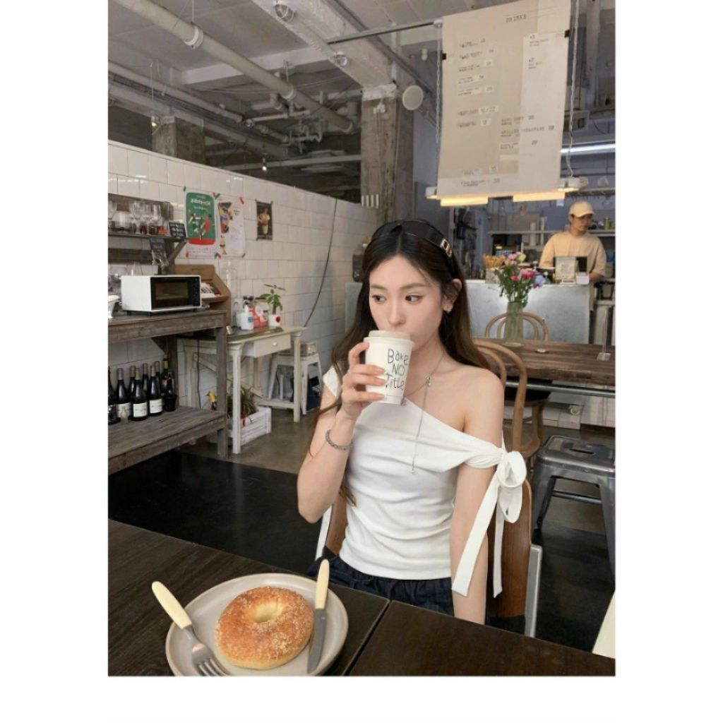 Áo Kiểu Croptop Trễ Vai Kèm Dây Buộc Nơ Nữ Siêu Tôn Dáng - Sam botique