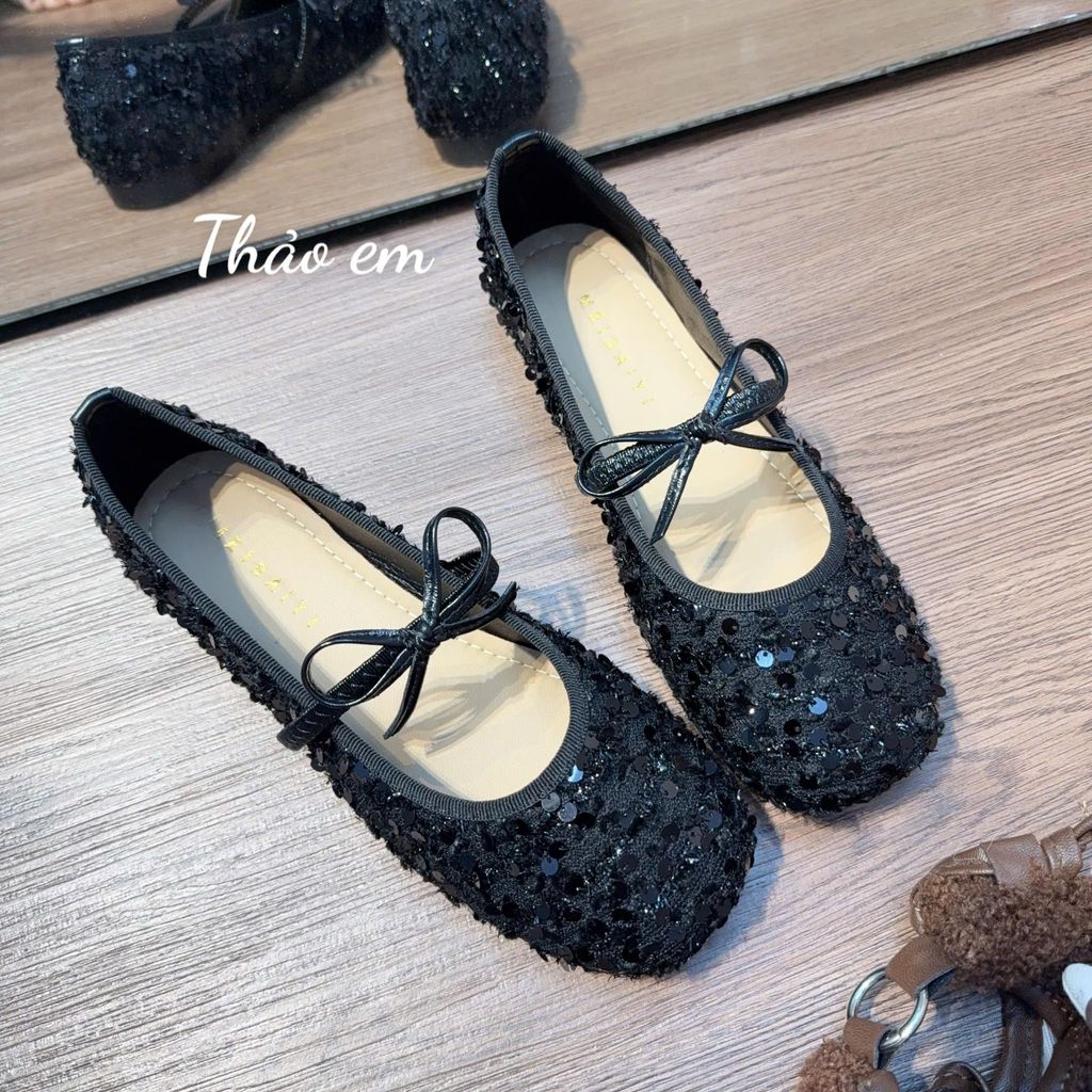 [Thảo Em - BB01 ] Giày bệt búp bê nữ nơ ngang đính lấp lánh sang trọng [Mã Mới]