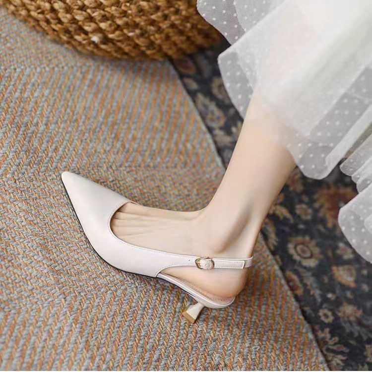 2 Màu Size Lớn 30-45 Giày Cao Gót Gót Gót Nhọn Mũi Nhọn Da Mềm Mũi Đen Dép Che Phủ Tính Khí Mùa Hè Gợi Cảm Ngón Chân Nhỏ KZKB