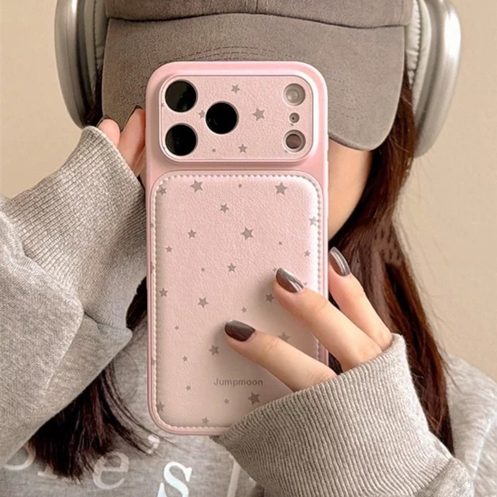 Ốp điện thoại bằng da hình ngôi sao màu hồng cho iPhone 17 Pro Max 16 15 14 13 Vỏ bảo vệ chống sốc