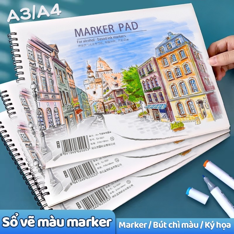 Vở vẽ marker giấy dày A4/A5, sổ vẽ mỹ thuật cho học sinh vẽ màu không lem tiện lợi