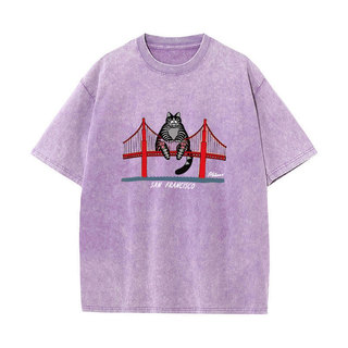 Dự Án Hail Mary Ryan Gosling B Kliban Cat San Francisco Cầu Giải Trí Cotton Rửa Vintage Áo Thun Tay Ngắn Áo Cổ Tròn Quần Áo
