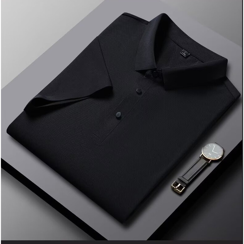 Áo sơ mi polo tay ngắn bằng lụa băng dành cho nam, mẫu mới, phù hợp làm việc văn phòng và thời trang đường phố.