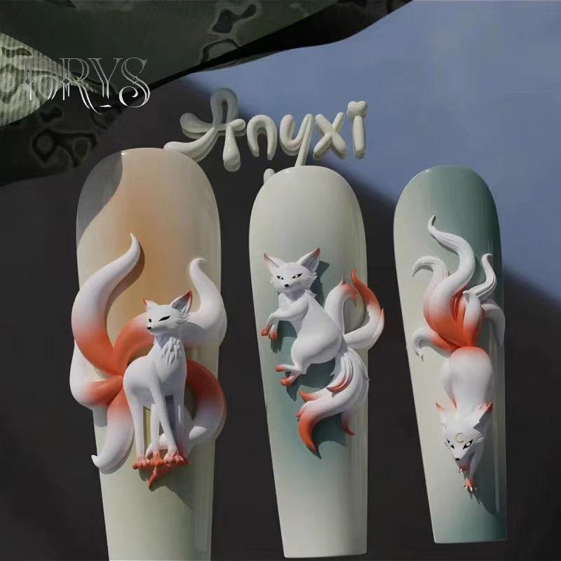 Khuôn silicon 3D móng tay hình cáo chín đuôi, dụng cụ trang trí nghệ thuật, khuôn trong suốt sáng tạo