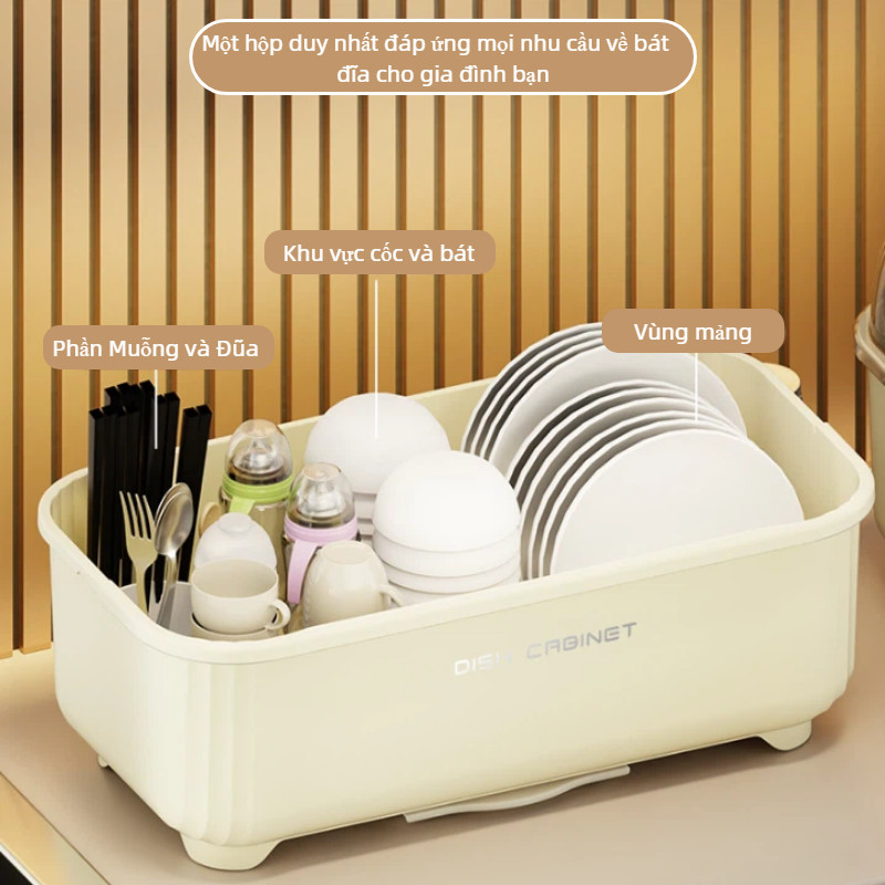 Hộp Úp Chén Đĩa Có Nắp【Lật Mở + Khay Ráo Nước】- Chống Bụi, Kín Hơi, Đựng Được Bình Sữa & Bát Đĩa