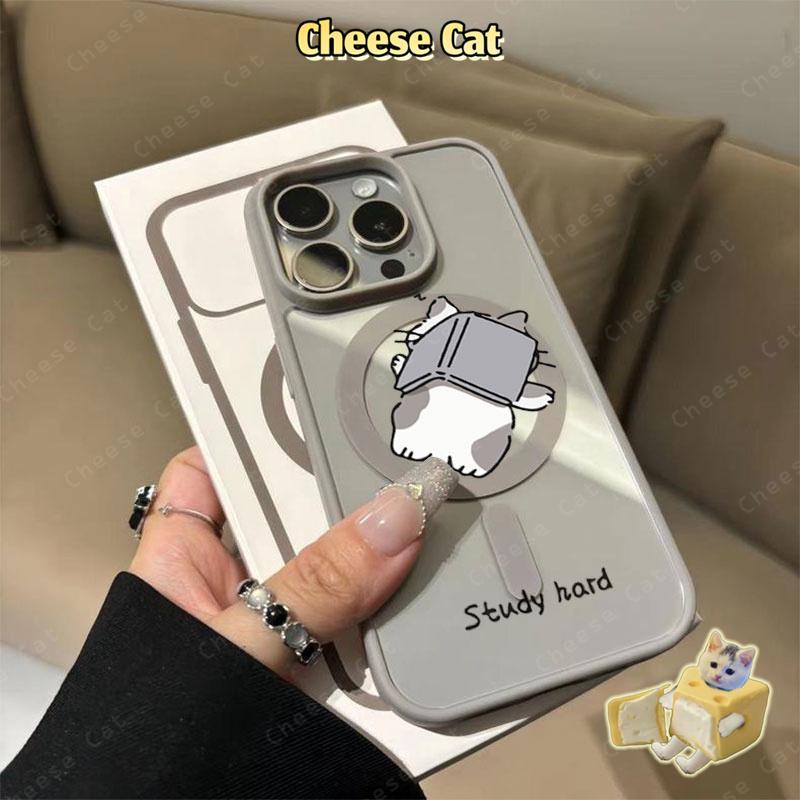 Chăm chỉ học tập nhé mèo con Ốp điện thoại từ tính cho iPhone 11 12 13 14 15 16 17 Pro Max 7 Plus Xs Max Màu xám cao cấp