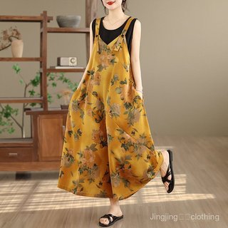 Áo liền quần ống rộng nữ dáng oversize, thiết kế retro cổ chữ V