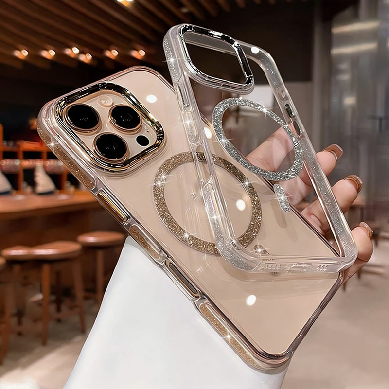 Ốp Lưng Trong Suốt Pha Lấp Lánh Từ Tính Cho IPhone 16 Plus 15 14 13 12 11 Pro Max Vỏ Bảo Vệ Chống Sốc, Chống Va đập