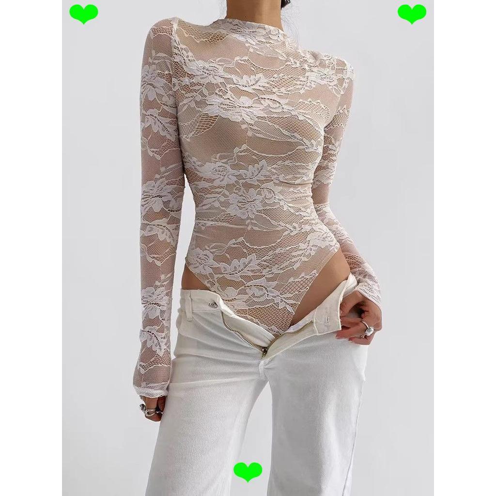 Áo liền quần ren dài tay slim-fit gợi cảm, hàng có sẵn