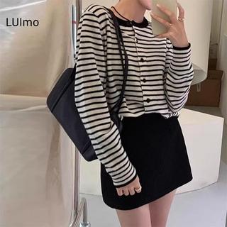 LUImo Hàn Quốc Retro Sọc Tròn Ne Dài Tay Dệt Kim Áo Cardigan Nữ SBS
