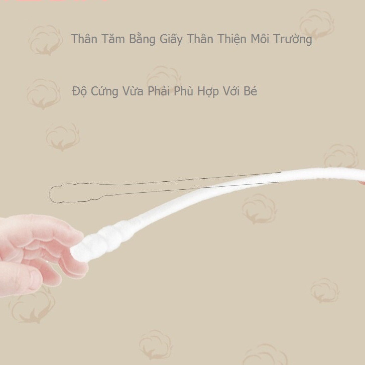 Tăm bông cho bé sơ sinh hộp 200 que, tăm bông trẻ em cao cấp siêu mềm kháng khuẩn từ bông tự nhiên