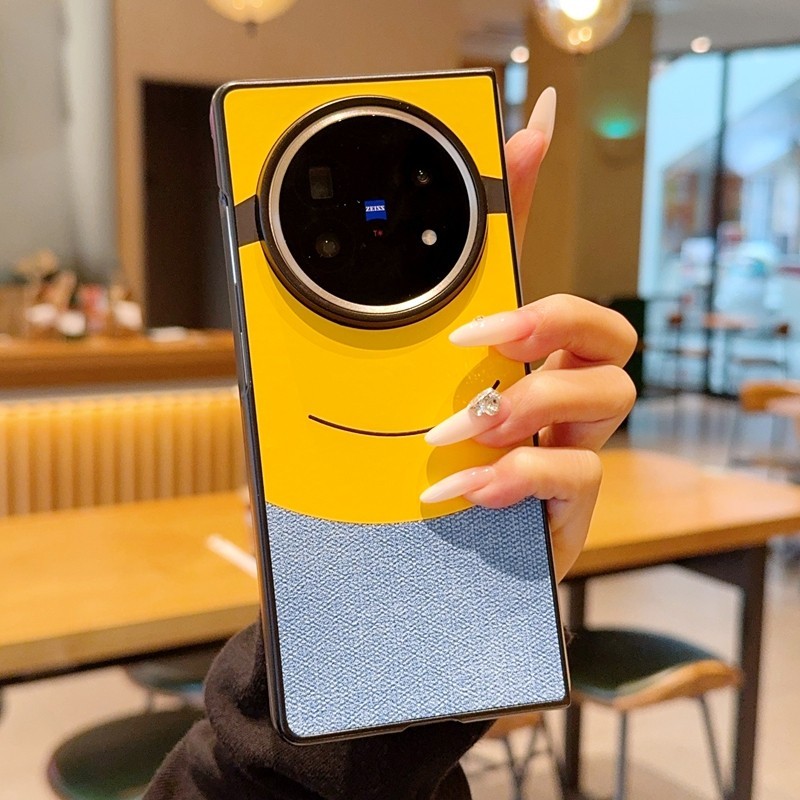 MIimi Vải Mắt Lớn Minion Ốp Lưng Điện Thoại Vivo x fold 5 3 pro Vỏ Cảm Giác Da Camera Chống Sốc Bảo Vệ