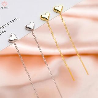 Bông tai thả hình trái tim mini, đơn giản dễ thương với dây chuyền ren dài
